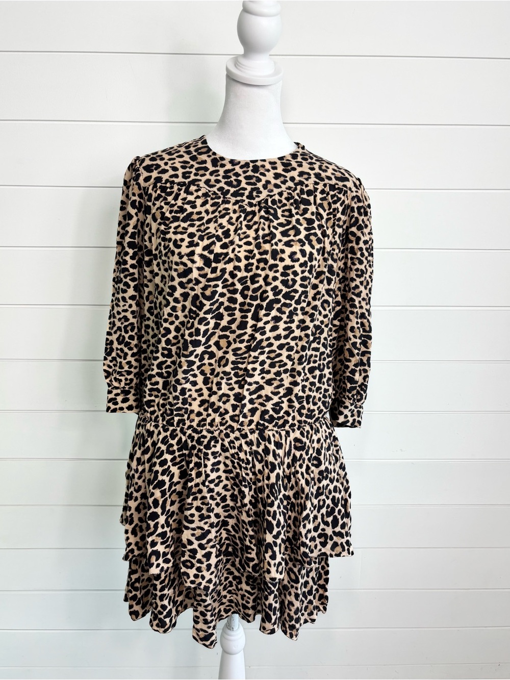 Zadig & Voltaire Beige and Black Leopard Tiered Mini Dress Size S